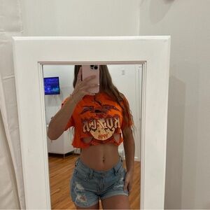 Distressed rock orange cropped top